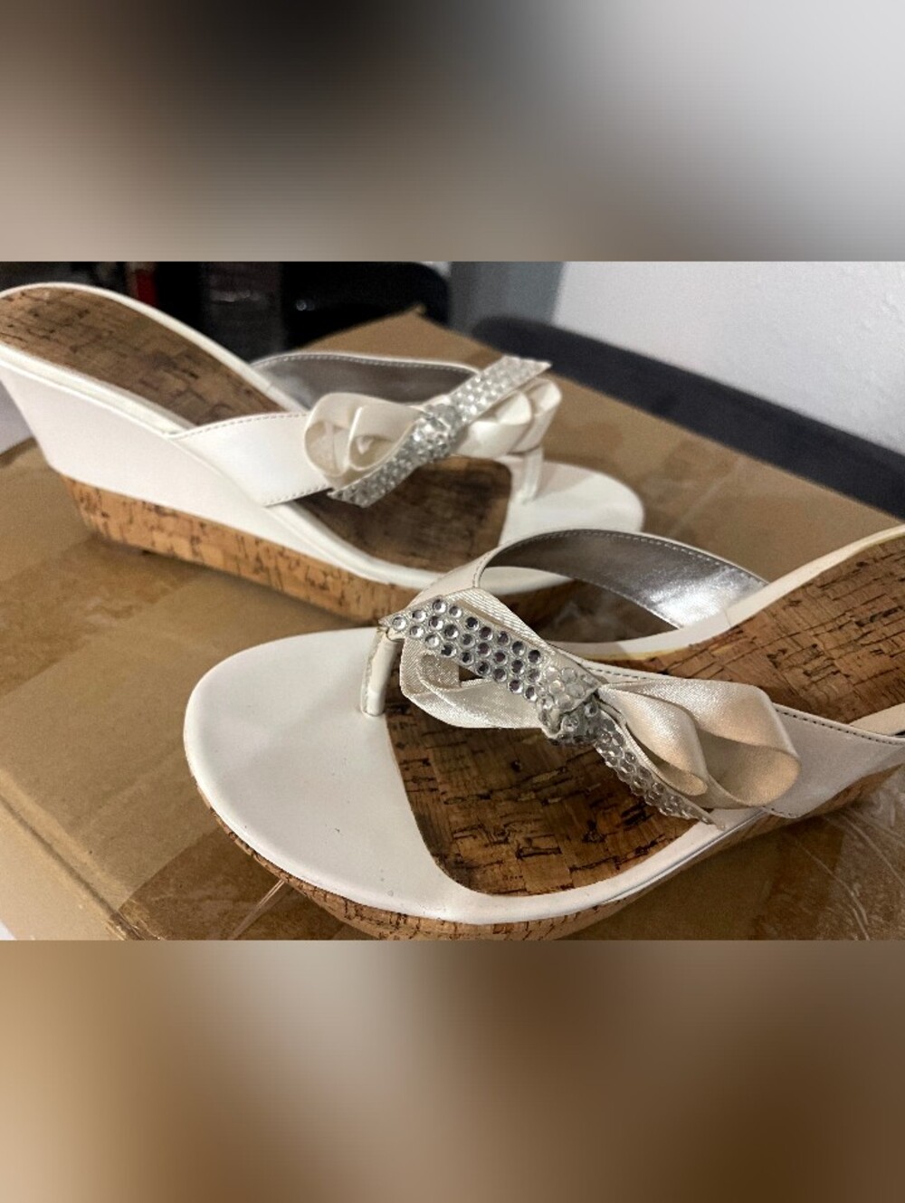 Guess White Wedge Sandals